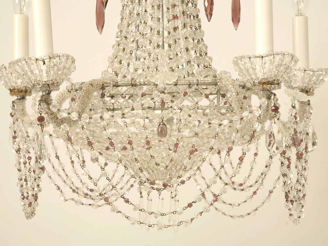 20th Century Vintage Italian Beaded 5-Lite Chandelier Rewired from Private Palazzo in Milan For Sale