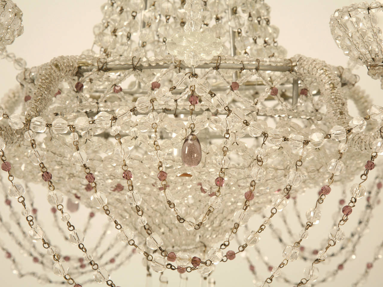 Glass Vintage Italian Beaded 5-Lite Chandelier Rewired from Private Palazzo in Milan For Sale