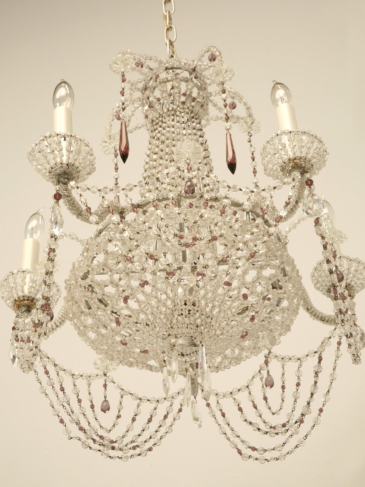 Vintage Italian Beaded 5-Lite Chandelier Rewired from Private Palazzo in Milan For Sale 1