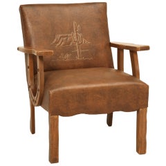 Original Used Cowboy "Ranch Oak" Armchair w/Horseshoe Arms & Cactus, Too