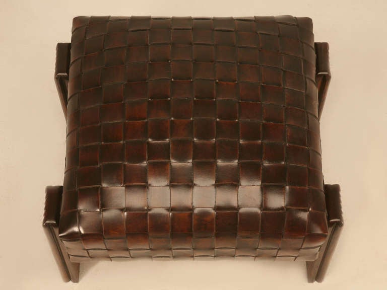leather woven pouf