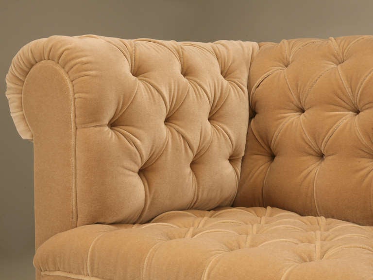 Contemporary Custom French Mid-Century Tufted Back Sofa with Gold-Plated Feet