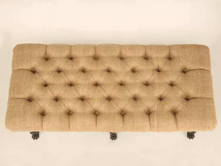 Country Custom-Made Bench with Steel Frame and Tufted Seat Available in Any Dimension For Sale