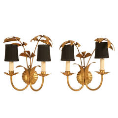 Pair of Vintage French Palm Leaf Sconces