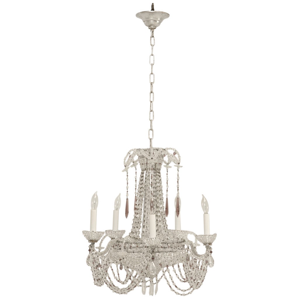 Vintage Italian Beaded 5-Lite Chandelier Rewired from Private Palazzo in Milan For Sale