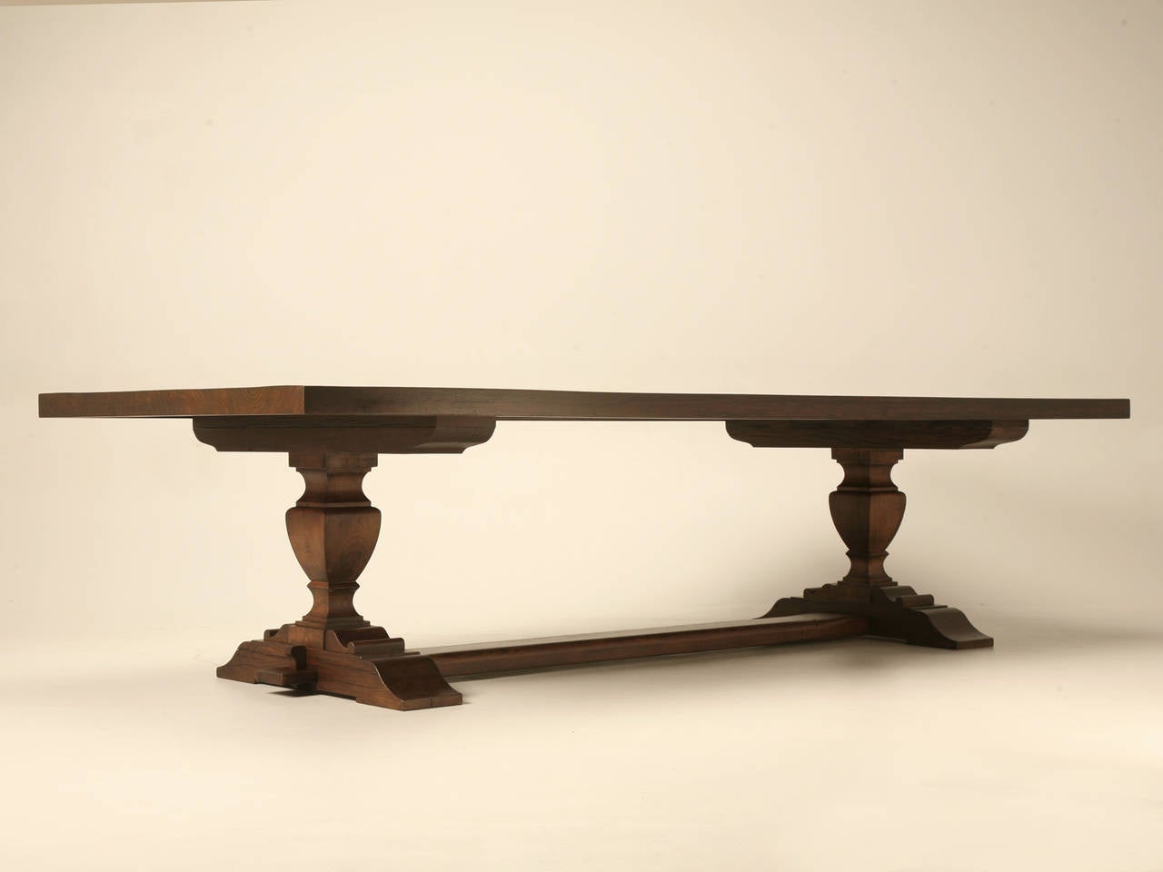 Country Oak Trestle Style Dining Table Custom Made to Order in Most Sizes and Finishes For Sale