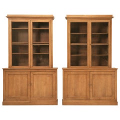 Amazing Pair of Original Antique French Oak Cabinets w/Wavy Glass
