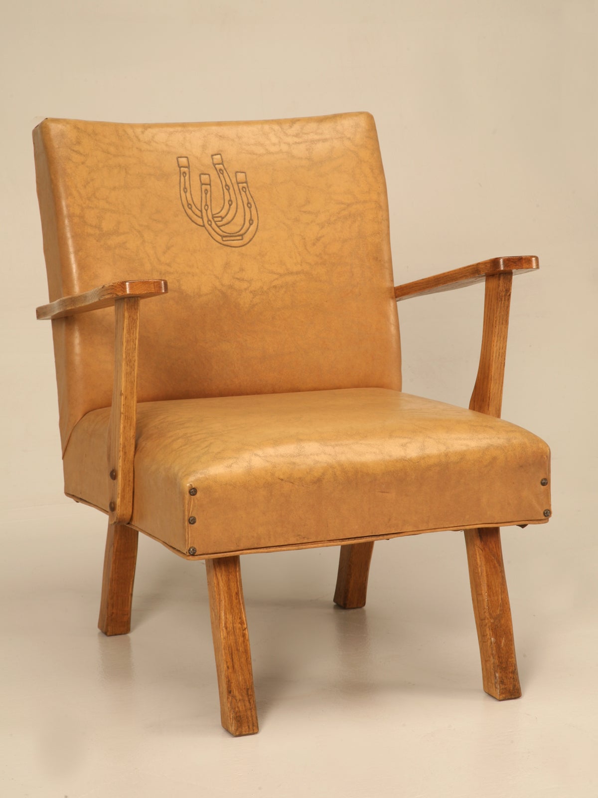 Original American "Ranch Oak" Cowboy Club Chair w/Horseshoes