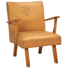 Fauteuil club de cow-boy américain original en "chêne de ranch" avec fers à cheval