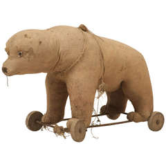 Antique Circa 1910 Toy Polar Bear on Wheels