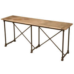 Vintage Industrial Oak and Steel Paw Console Table