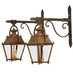 Original Antique French Copper Lanterns w/Hand-Wrought Iron Brackets--Rewired