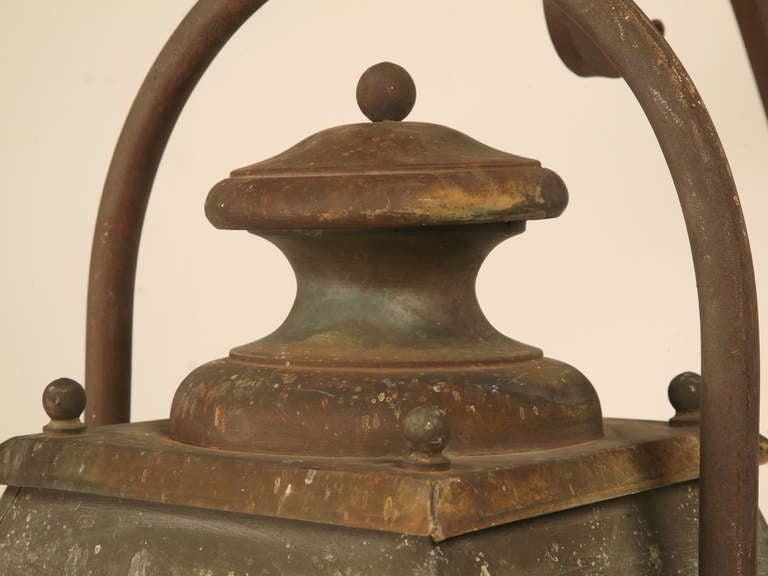 Original Antique French Copper Lantern on Hand-Wrought Iron Bracket-Just Rewired In Good Condition In Chicago, IL