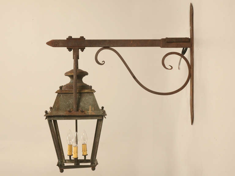 Original Antique French Copper Lantern on Hand-Wrought Iron Bracket-Just Rewired 3