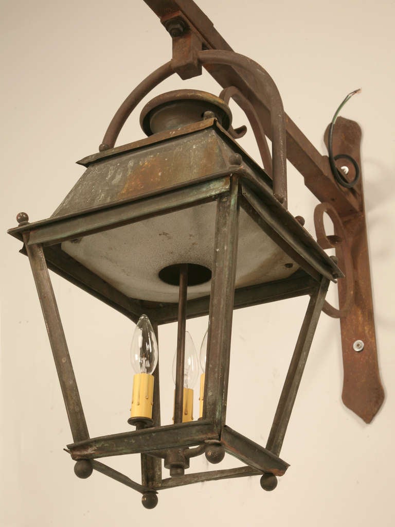 Original Antique French Copper Lantern on Hand-Wrought Iron Bracket-Just Rewired 5