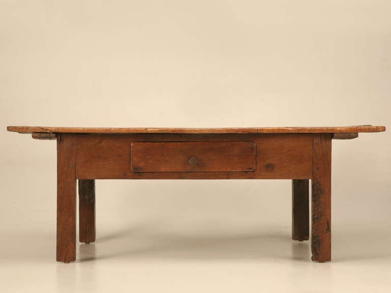 Oak Rustic Antique French Kitchen Work Table or Doughboard Cut Down to Coffee Table