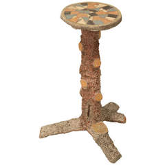 Circa 1920 French Faux Bois Garden Pedestal with Mosaic Top 8