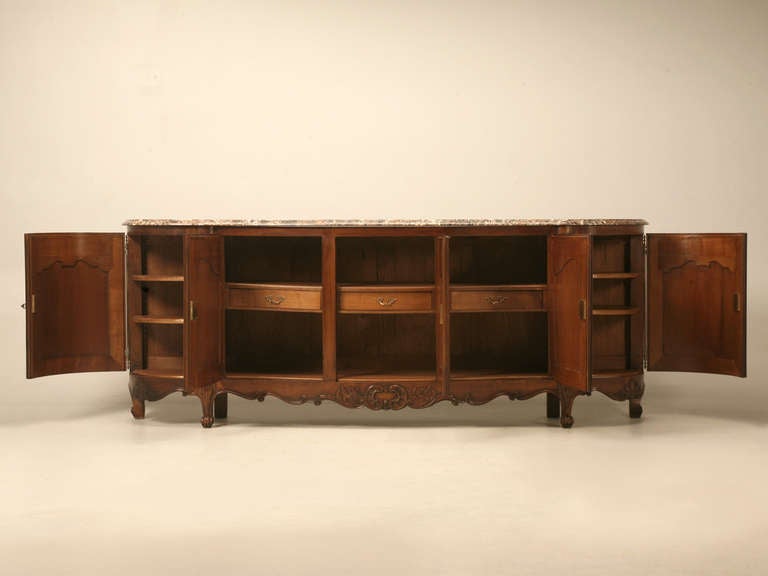 c1930's French Louis XV Cherry Wood Buffet with Marble Top 4