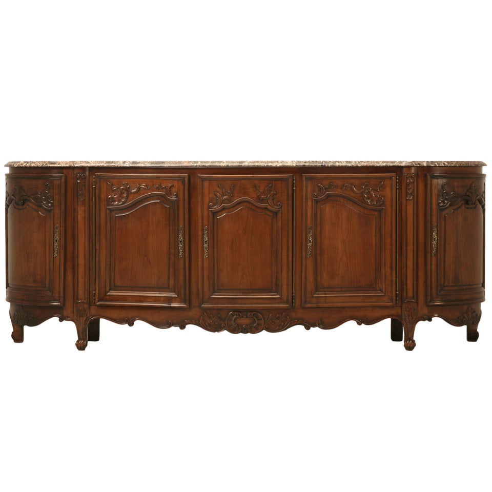 c1930's French Louis XV Cherry Wood Buffet with Marble Top