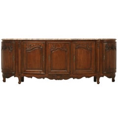 c1930's French Louis XV Cherry Wood Buffet with Marble Top