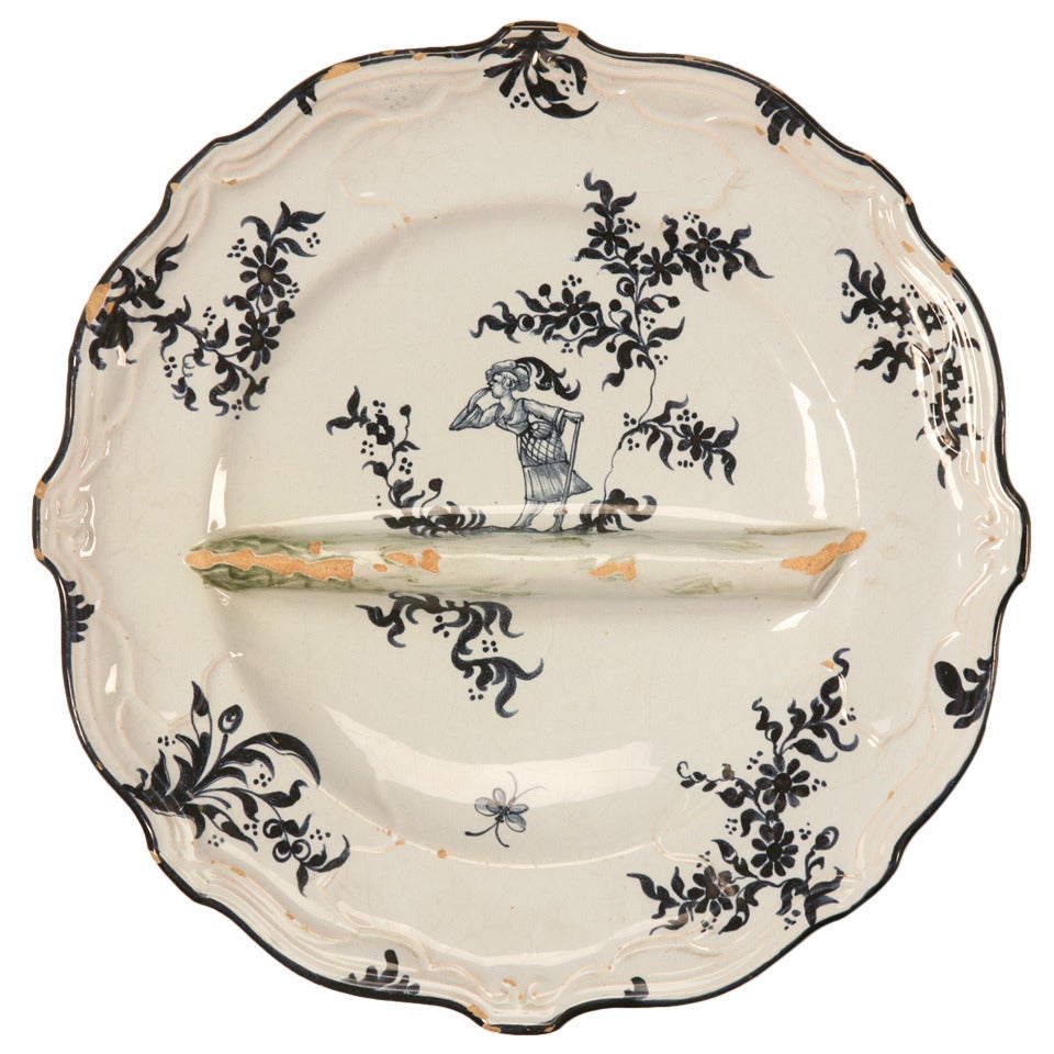 Assiette à asperges française ancienne d'Émile Galle vers les années 1880 