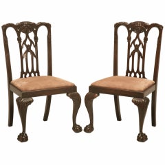 Incredible Pair of Antique Dutch Chippendale Side Chairs w/Exquisite Details