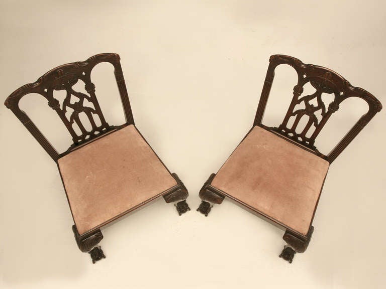 Incredible Pair of Antique Dutch Chippendale Side Chairs w/Exquisite Details In Good Condition In Chicago, IL
