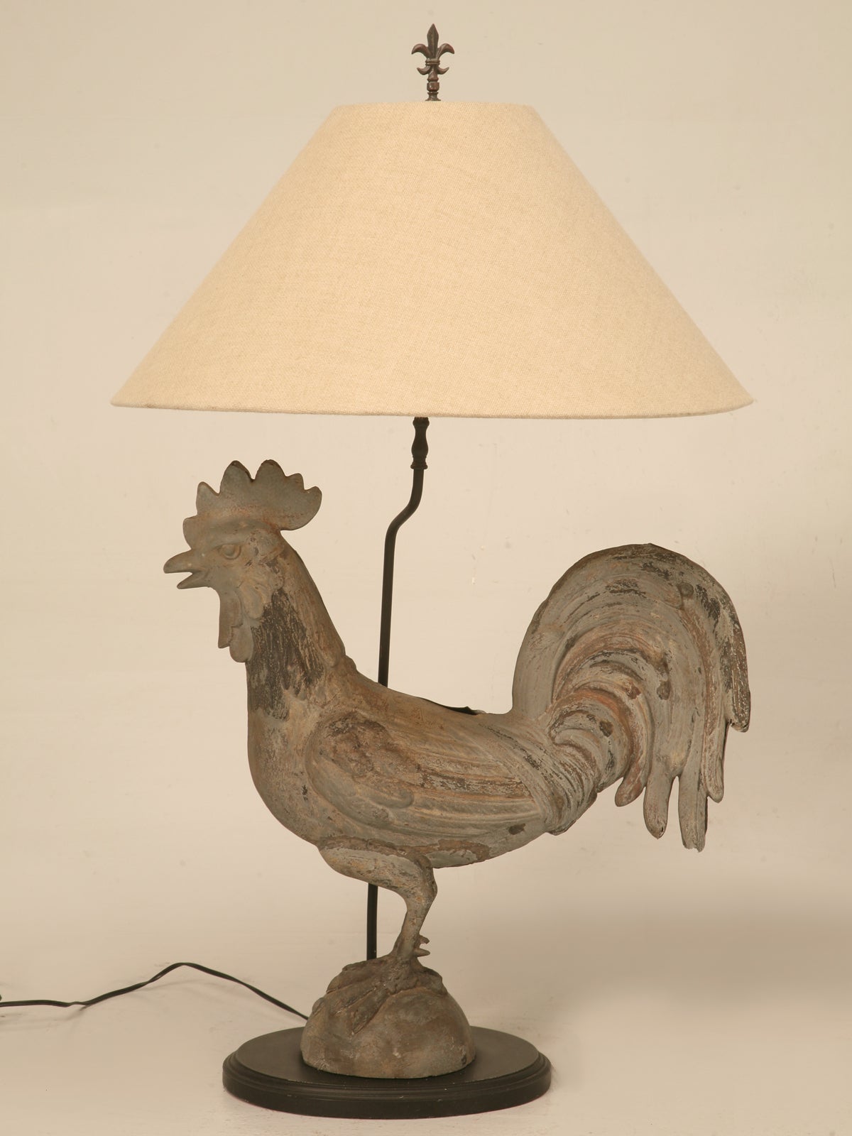 Awesome Antique French Zinc Rooster Table Lamp