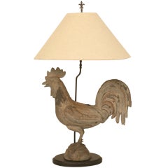 Awesome Antique French Zinc Rooster Table Lamp