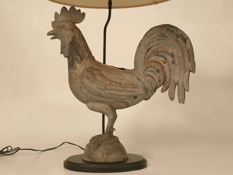 Awesome Antique French Zinc Rooster Table Lamp In Good Condition In Chicago, IL