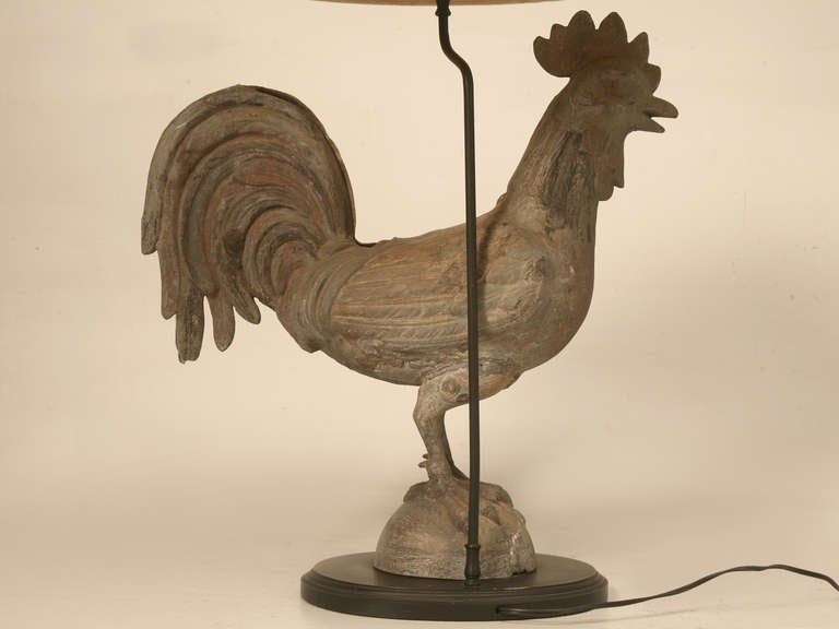 Awesome Antique French Zinc Rooster Table Lamp 7