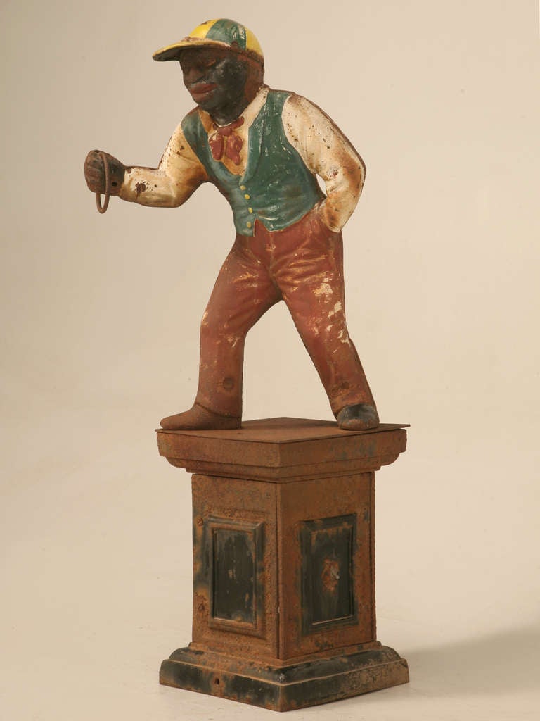 Original Black Americana "Jocko the Jockey" Cast Iron Hitching Post at