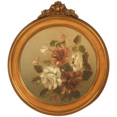 Gorgeous Antique English Toleware Roses Painted on Tin (Newer Frame)