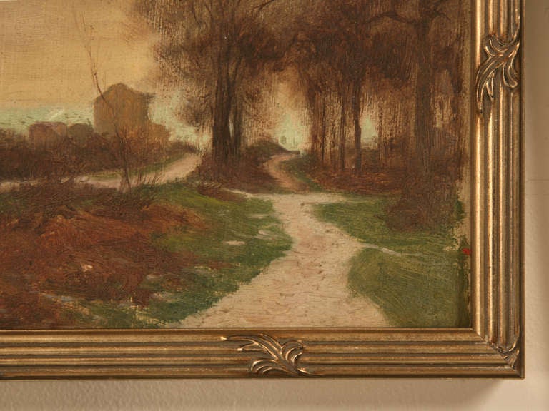 Original Antique French Oil Painting of Meandering Roads in Newer Custom Frame In Good Condition In Chicago, IL