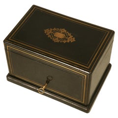 Antique Napoleon III Syle Humidor in Black Lacquer with Brass Inlay
