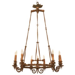 Antique Incredible 1920's Spanish Hand Forged Iron 9 Light Chandelier-Just Rewired