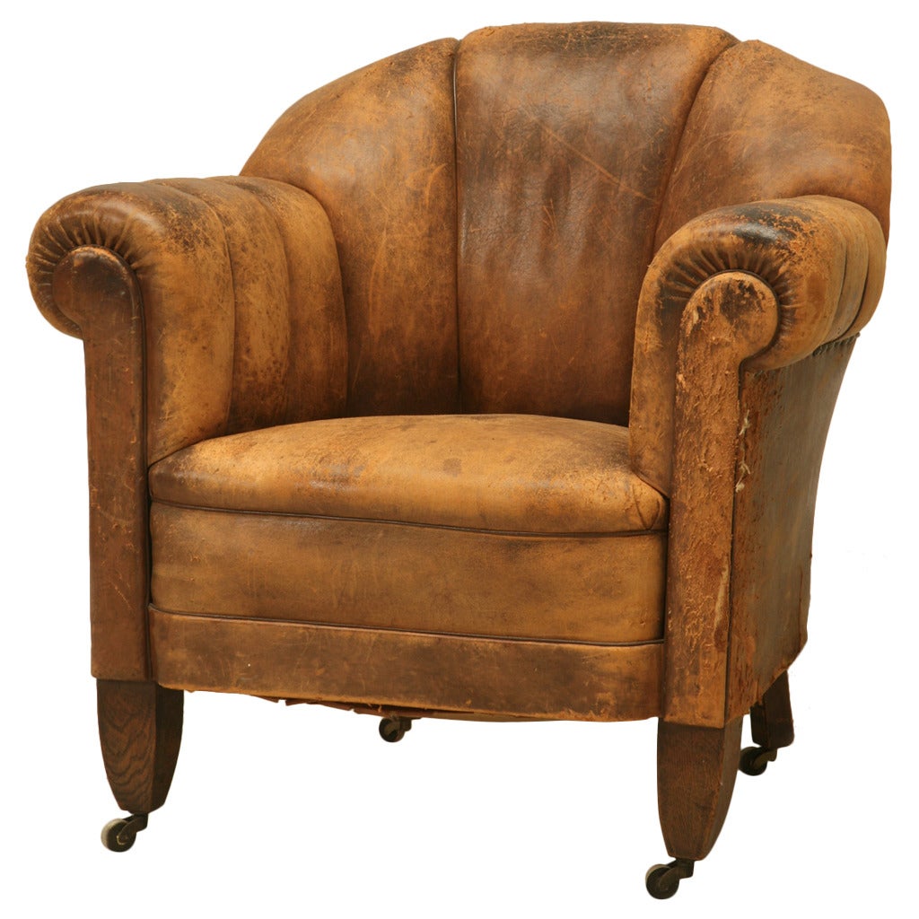 French Original Leather Lounge Chair