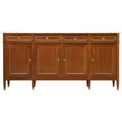 French Louis XVI Style Buffet in Mahogany with a Marble Top