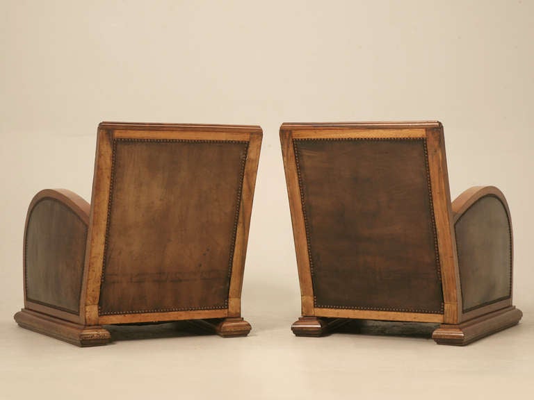 Pair of French Art Deco Leather and Walnut Club Chairs 6