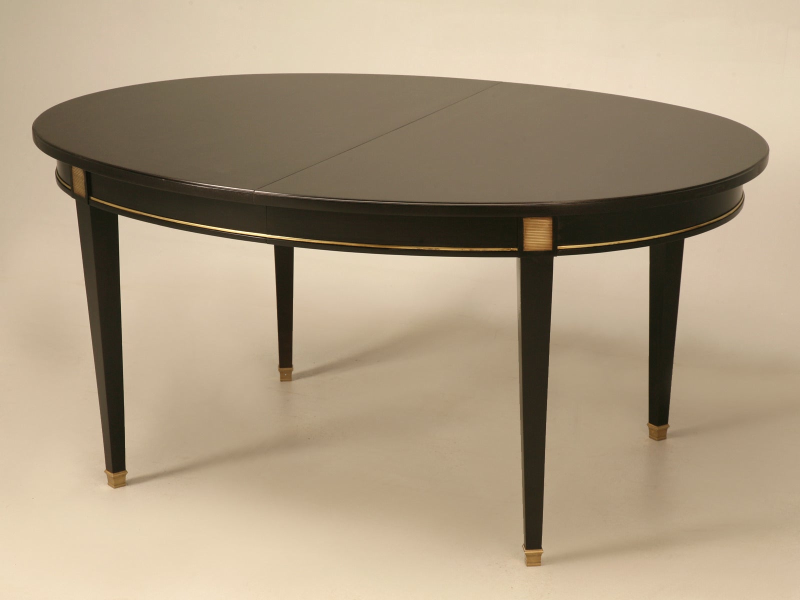 Black French Vintage Directoire Style Dining Table with Three Leaves