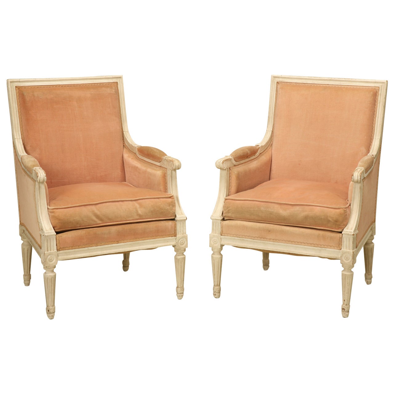 French Louis XVI Style Bergere Chairs in Original Paint