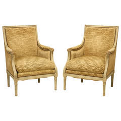French Antique Louis XVI Style Bergere Chairs in Original Paint