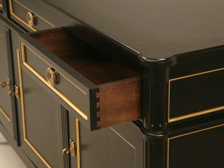 Contemporary French Style Louis XVI Ebonized Mahogany Buffet by Old Plank Cabinetry Any Size For Sale