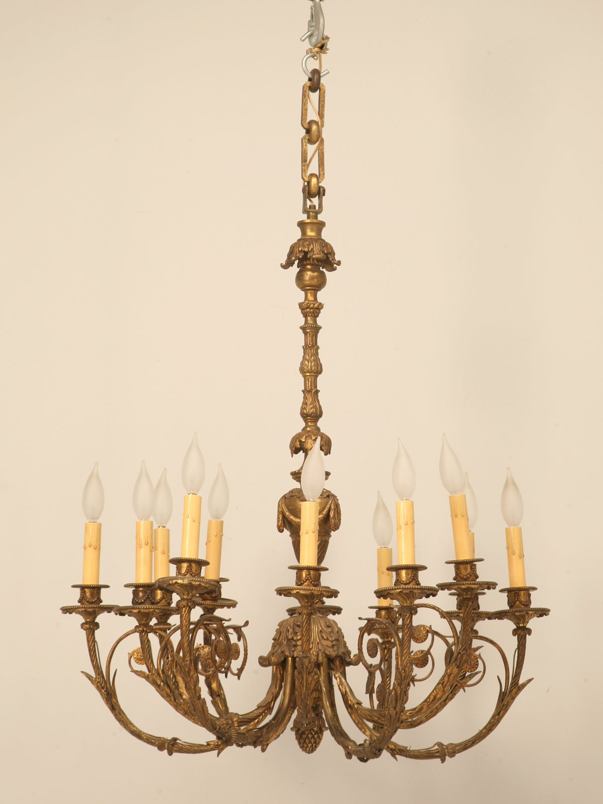 Antique French Solid Bronze Twelve-Light Chandelier