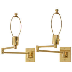 Pair Solid Brass Swing Arm Sconces by Hansen New York