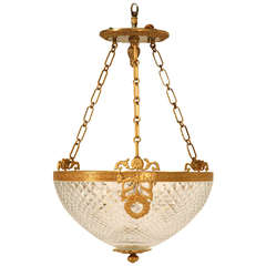 Vintage French Style Brass & Glass Chandelier