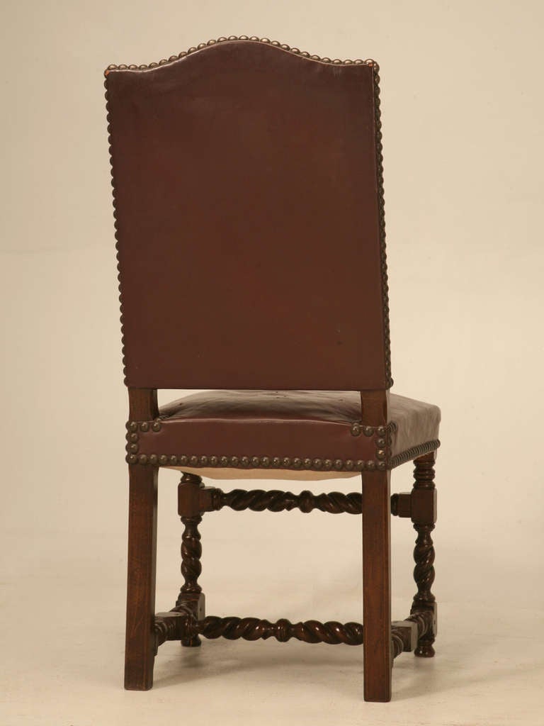 Set of Six French Leather Barley Twist Dining Chairs, Circa 1920's 5