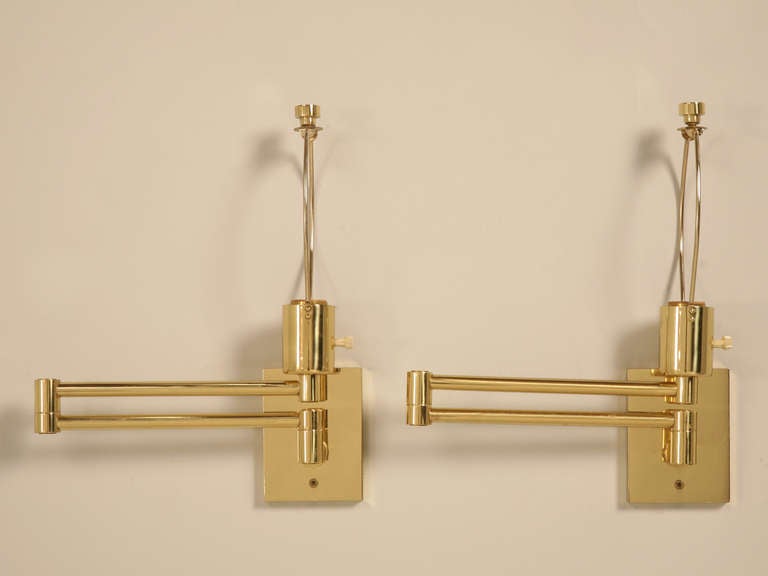 Pair Solid Brass Swing Arm Sconces by Hansen New York 2