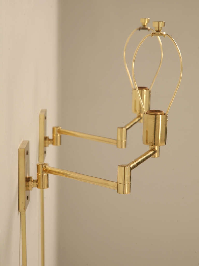 Spanish Pair Solid Brass Swing Arm Sconces by Hansen New York
