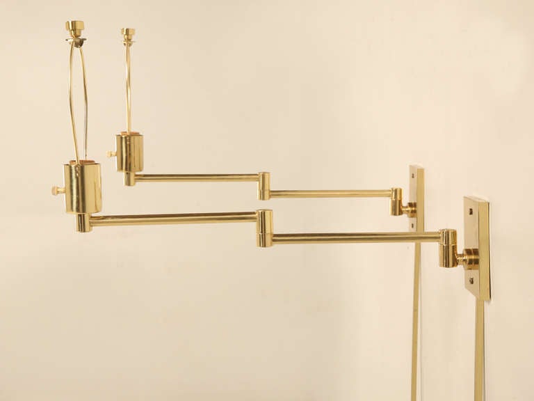 Pair Solid Brass Swing Arm Sconces by Hansen New York 3